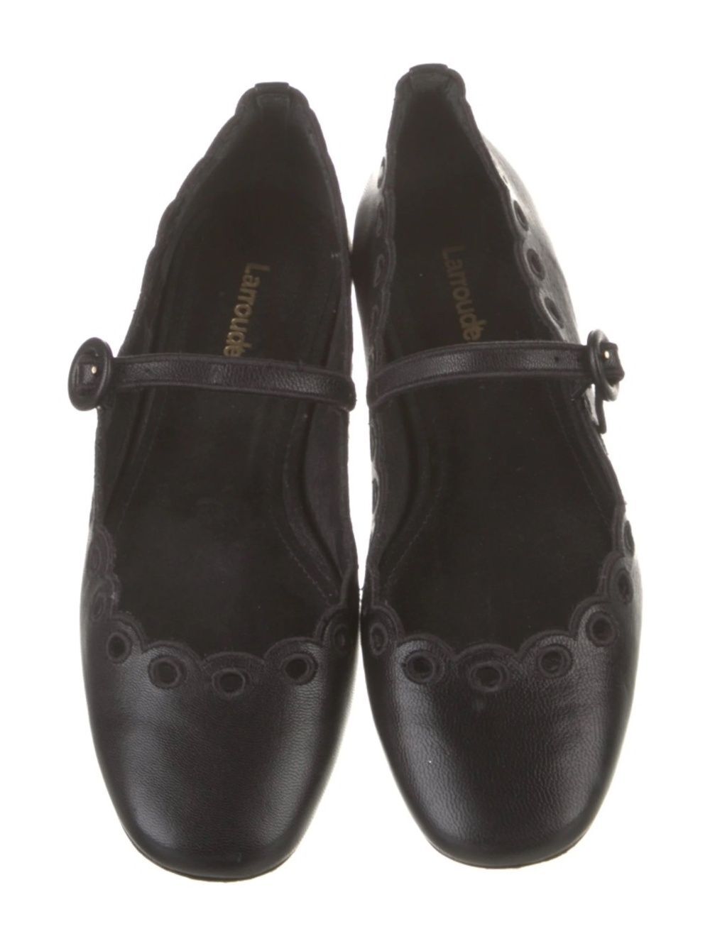 Larroude | Leather Scalloped Accent Mary Jane Flats - Picture 3 of 6